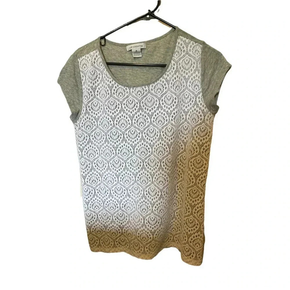 Liz Claiborne Womens Size Md Gray Lace Front T-Shirt Short Sleeve - Picture 1 of 3
